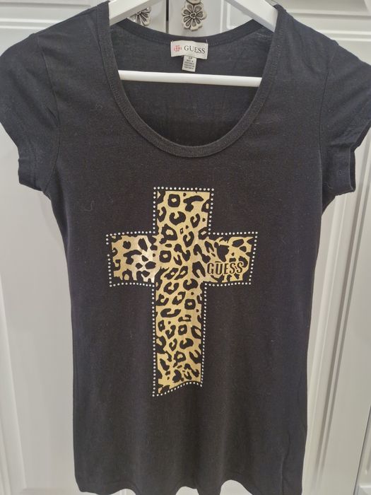 Дамска тениска Guess - черна със златисто, размер S