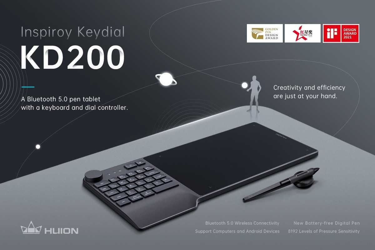 Беспроводной графический планшет Huion Inspiroy Keydial KD200