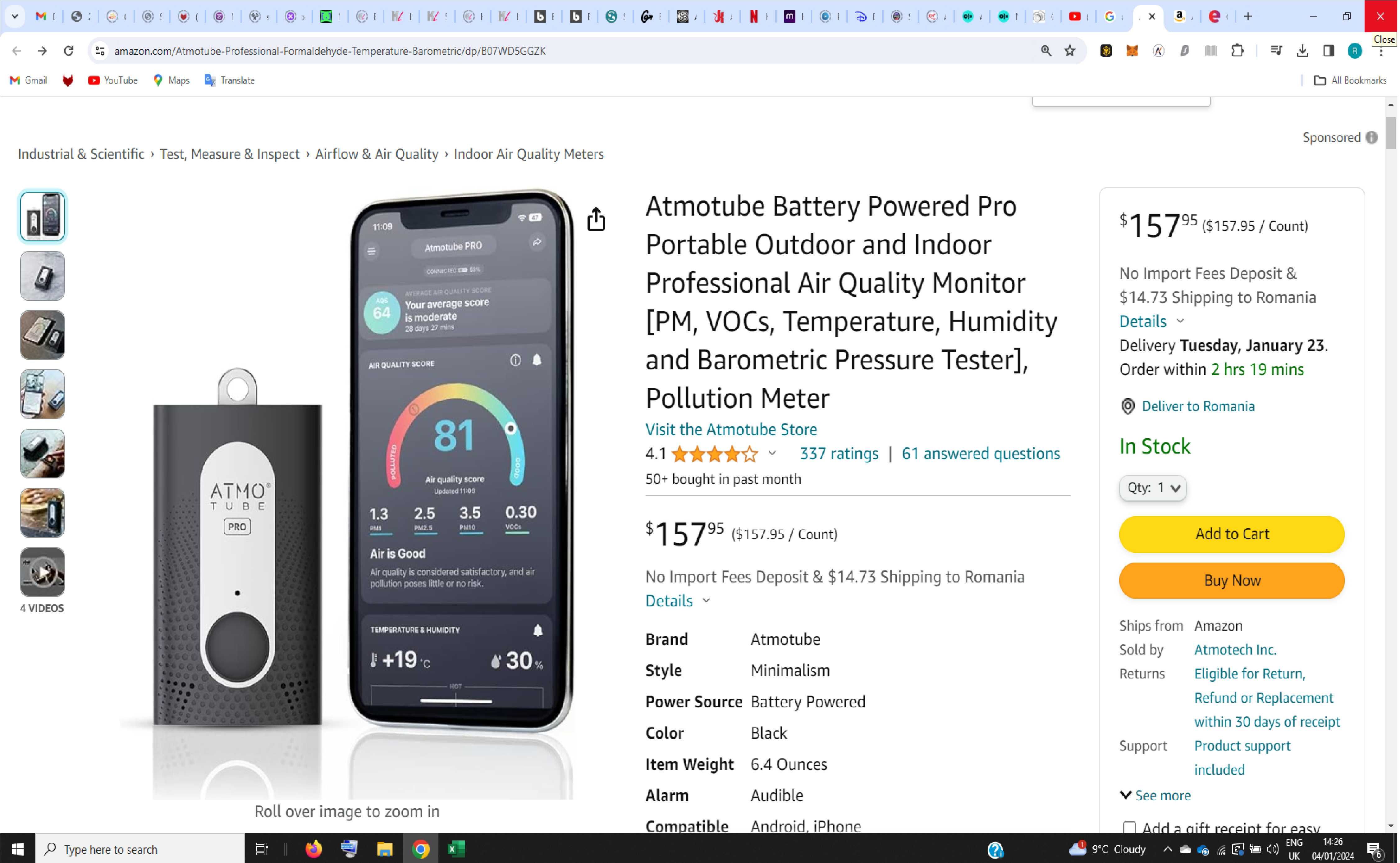 Monitor profesional portabil de calitate a aerului Atmotube Pro