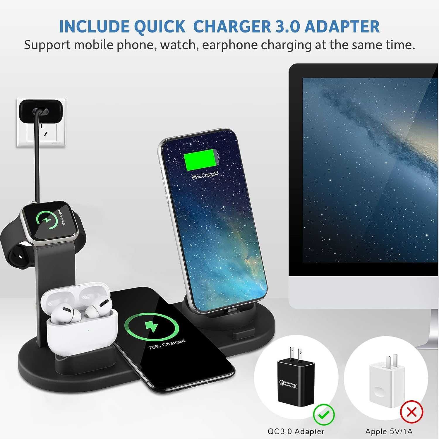 Безжично зарядно устройство BXD-07D за Airpods/iPhone/Apple Watchс,Qi