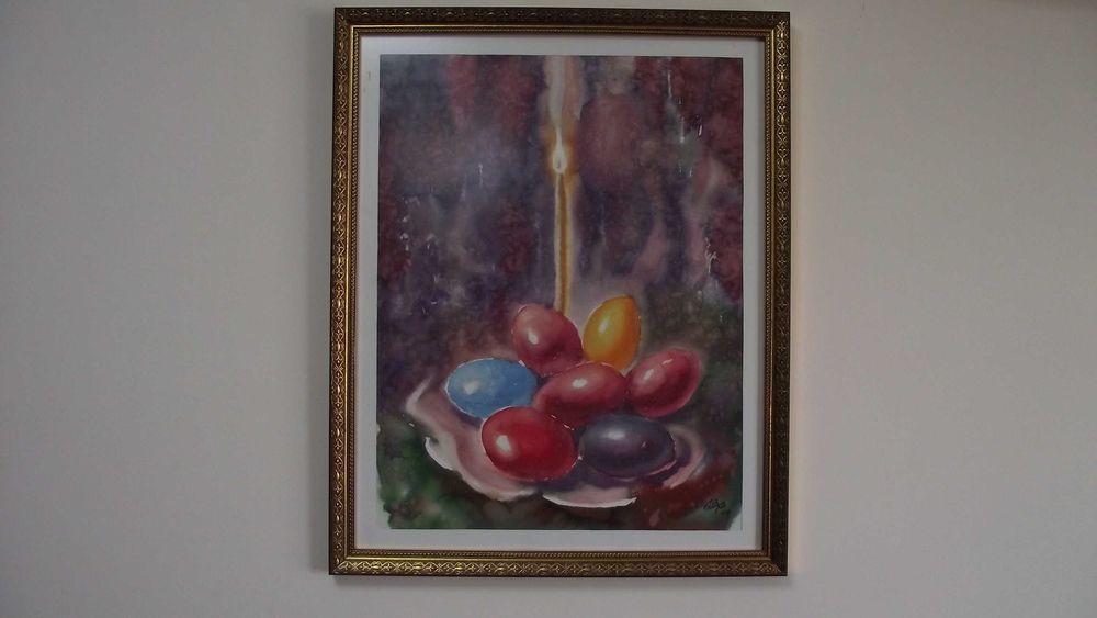 СТАРА Картина - Акварел - Великден Великденски яйца -Отлична