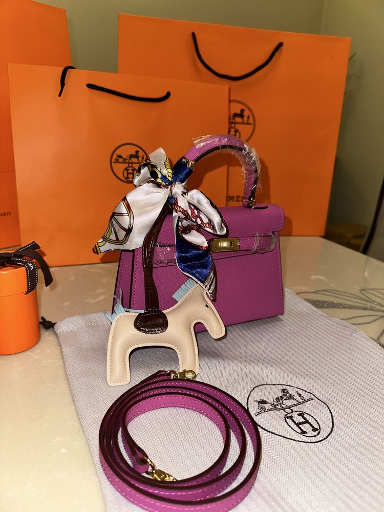 Geanta Hermes Kelly 19cm Fuchsia/Piele naturala/Punga/Cutie Hermes