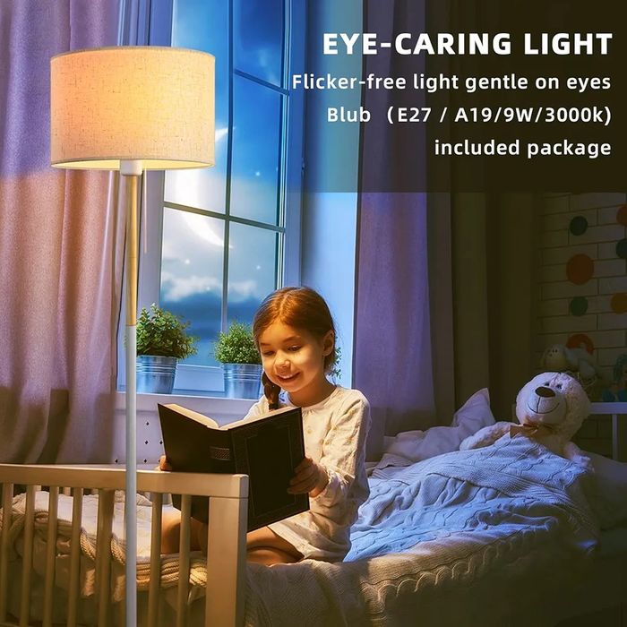 Бяла Подова лампа с ленен абажур за всекидневна, спалня