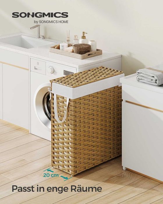 Coş pentru rufe Songmics, 55 L, ratan, capac & manere