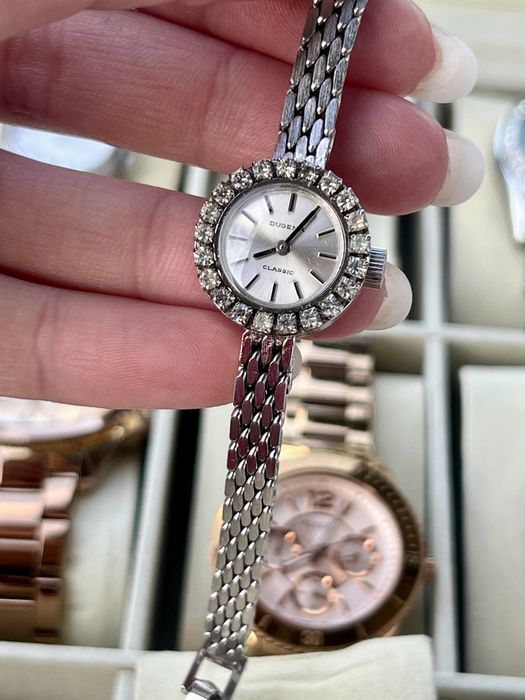 DUGENA Classic damă – mecanic, bezel cu cristale, vintage – funcțional