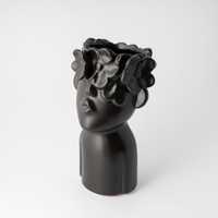 Vaza decorativa ceramica - bust copil cu flori - negru