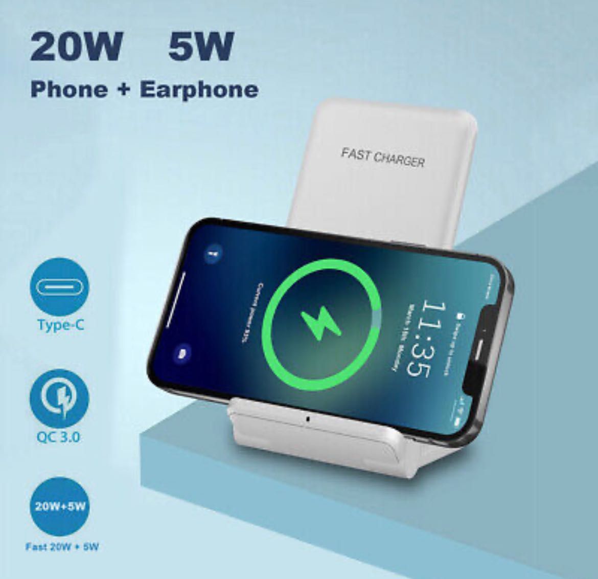 Incarcator Wireless pliabil iPhone 13 Pro + casti Airpods 20W Nou