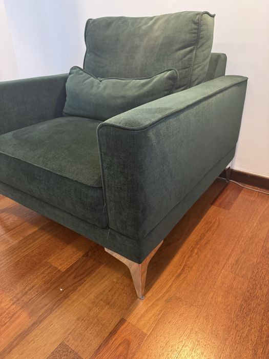 Fotoliu verde închis cu taburet