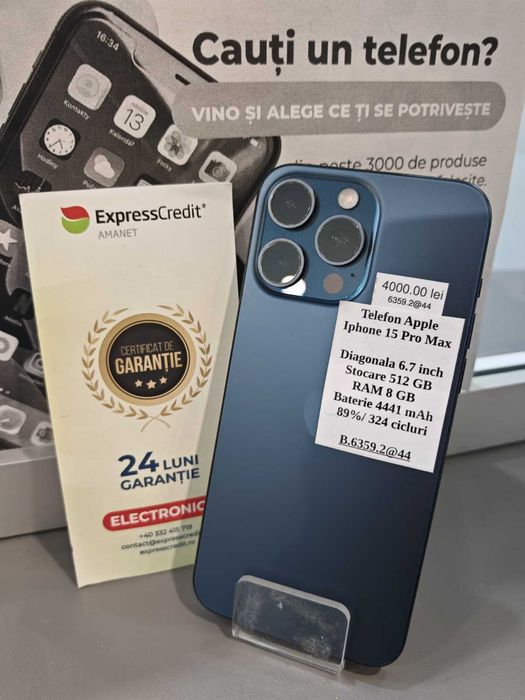 (Ag44 B6359.2) Iphone 15 Pro Max 512GB - Garantie 2 ani!