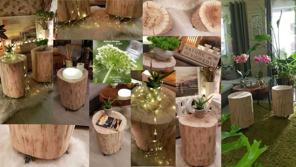 Tabureti / noptiere din lemn masiv "Wood trunk"