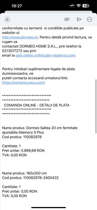 Saltea pat spuma iMemory Plus Dormeo 180x200 de la 6000lei
