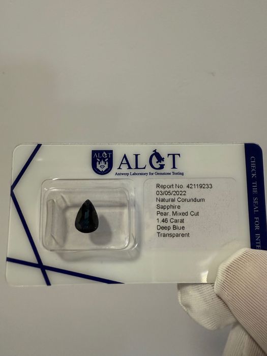 Син сапфир ALGT сертификат натурален Нетретиран круша фасет 1.46 карат