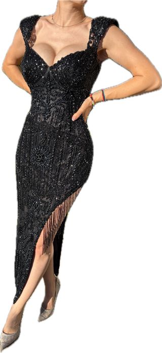 Rochie neagra de seara cu cristale rent