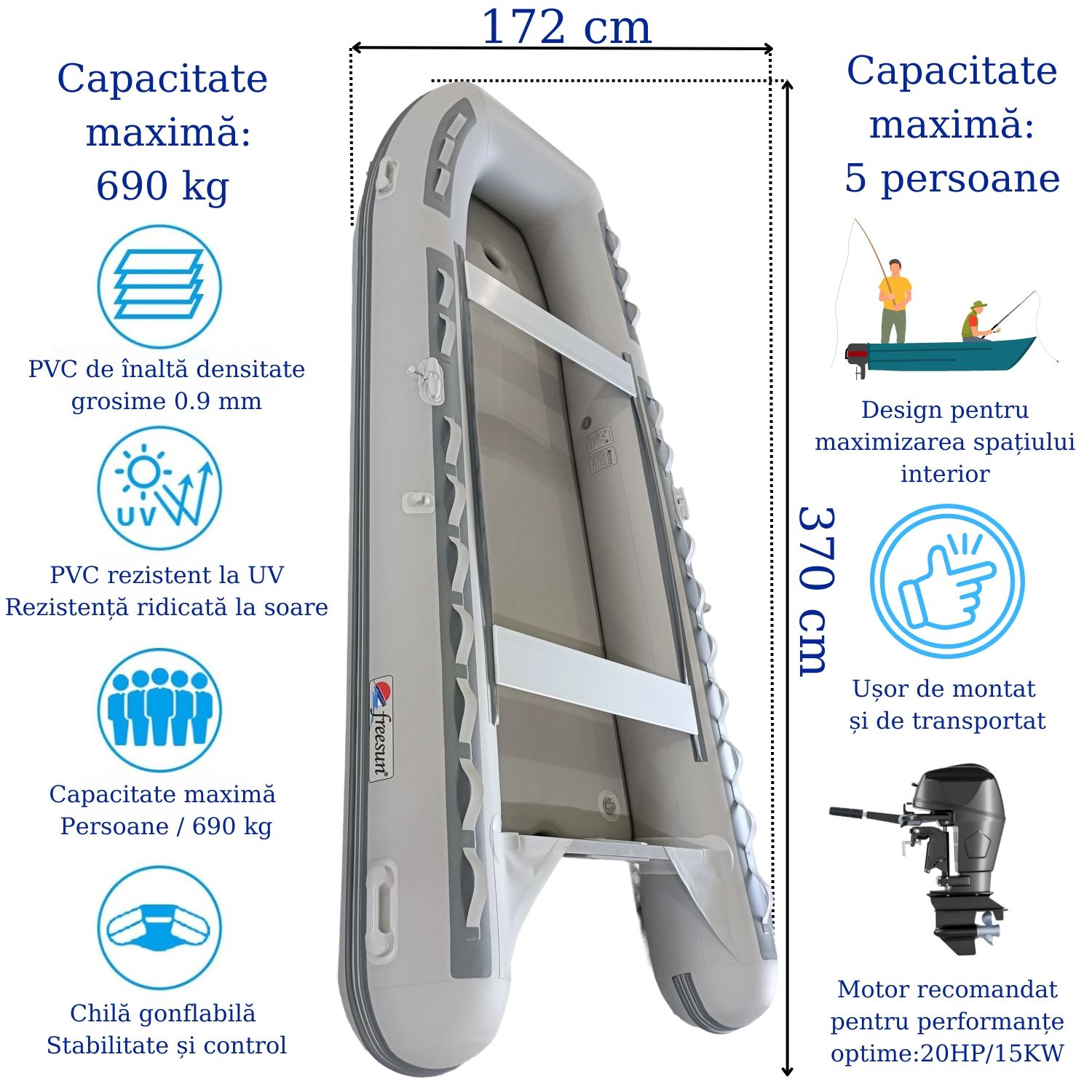 Barca gonflabila 370cm cu podina Air Deck, chila “V” pt max 6 persoane