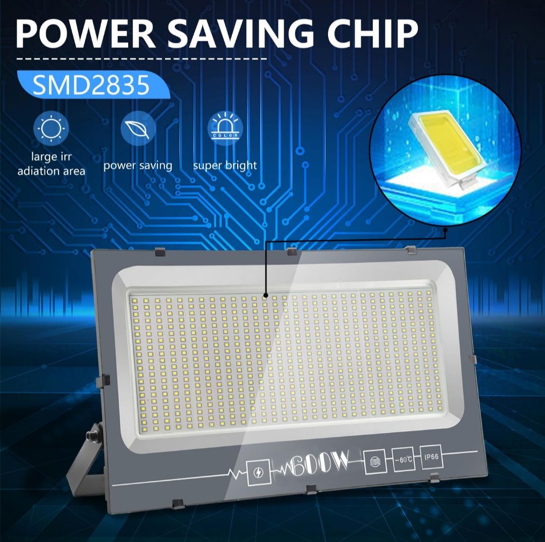Proiector LED Exterior 600W – 60000LM, lumină rece, IP65