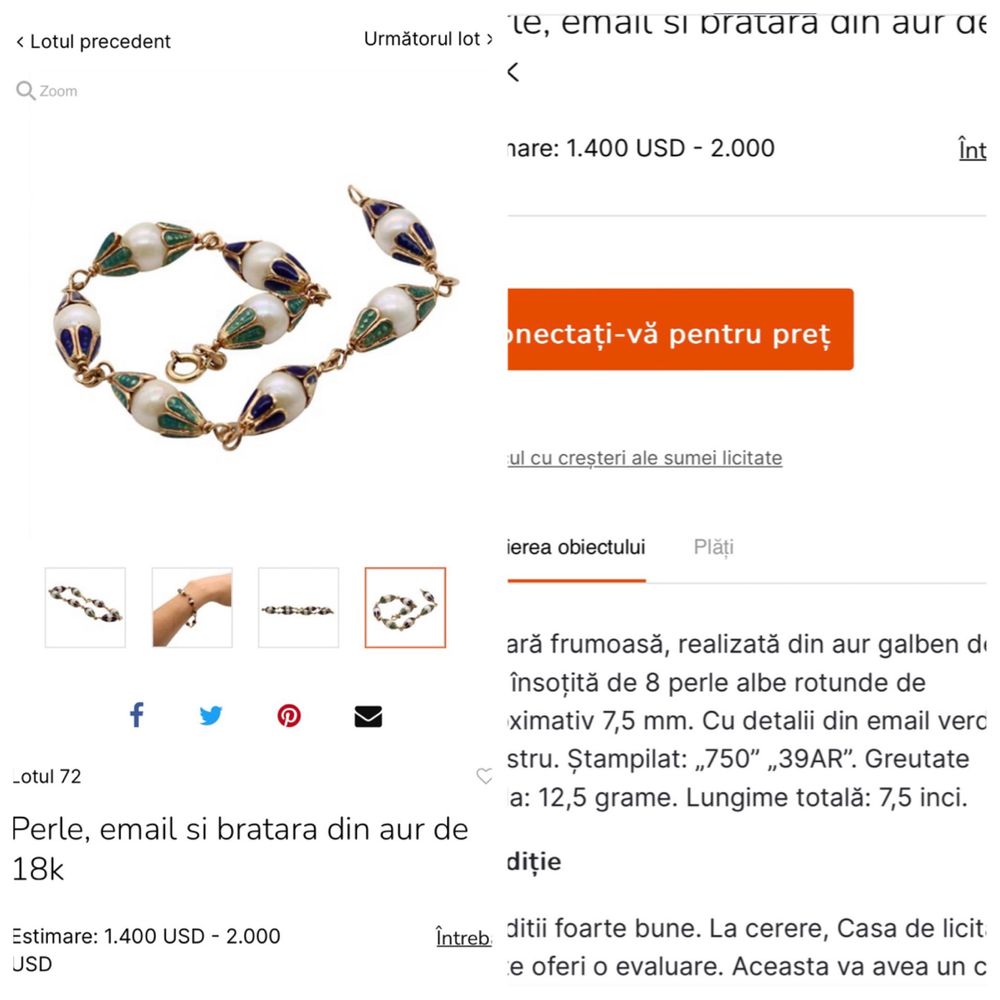 Brățara aur 18k cu perle naturale