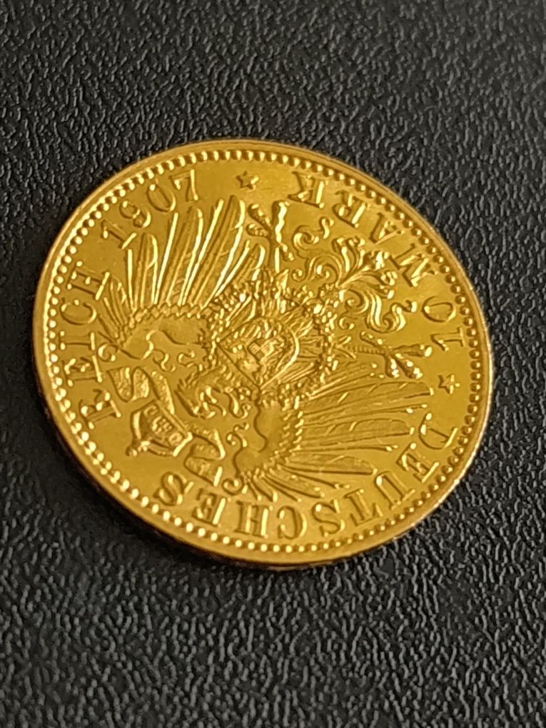 10 марки 1907 год, Вилхелм II, злато 4.00 гр,900/1000 (21.6 к)