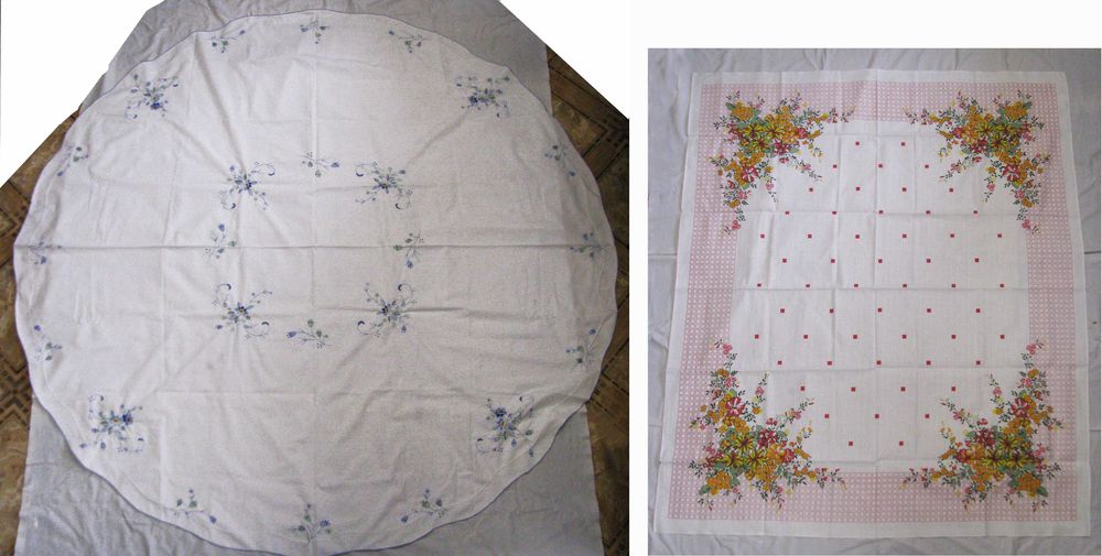 Покривка за маса кръгла бродирана Ленена, отлични