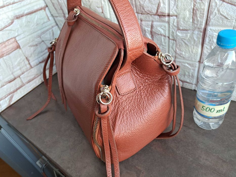 дамска чанта, кафява кожена-естествена кожа,
