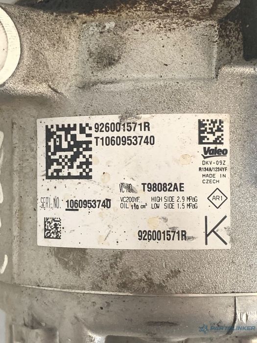 Compresor  AC DACIA DUSTER 2021 EURO6  - > 1.5 dCi 115 4x4 K9KU8 OEM T1060953740 / 926001571R