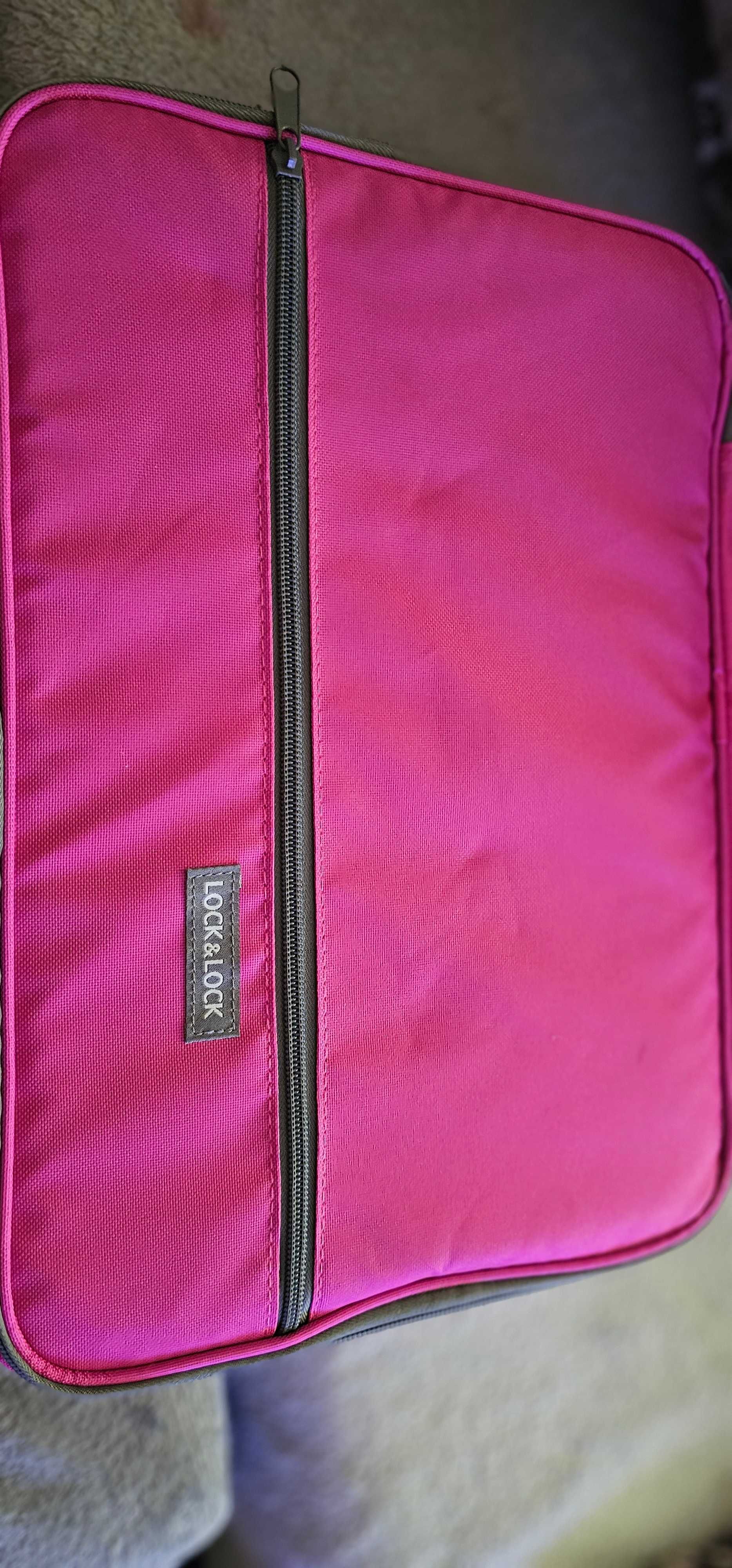 geanta termoizolanta cu 2 recipiente din silicon culoare roz