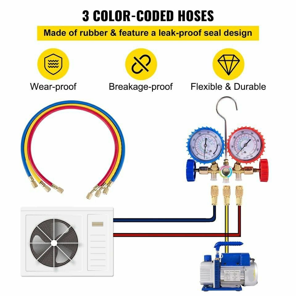 Pompa Vid Vacuum Aer Conditionat cu o etapa Manometru cu 2 porturi 60