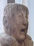 Sculptura veche lemn- antrenor Mircea Lucescu, 89 cm, man cave, rustic
