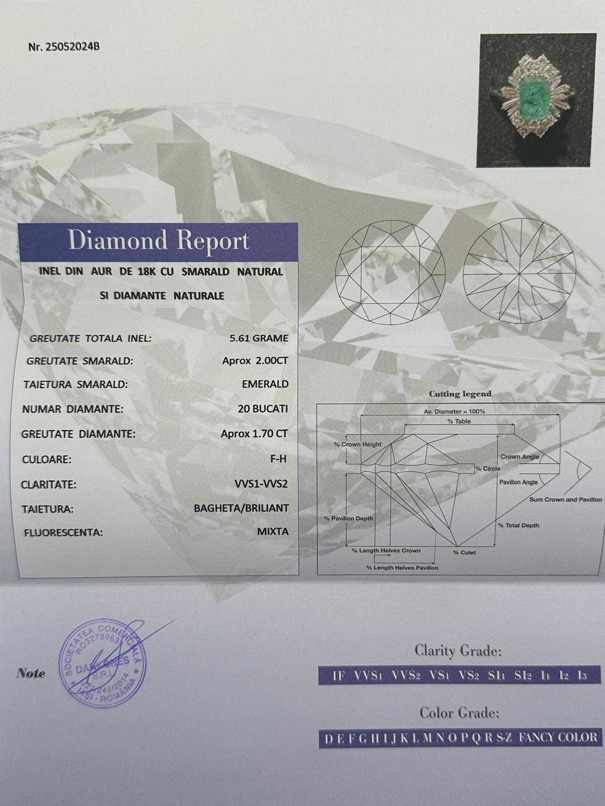 INEL AUR ALB 18K + SMARALD = 2CT + Diamante TOP = 1.70CT - F - VVS1 !