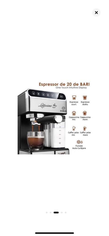 Espressor Samus Lattissimo, 1350 W, 20 bari, 1.8 l