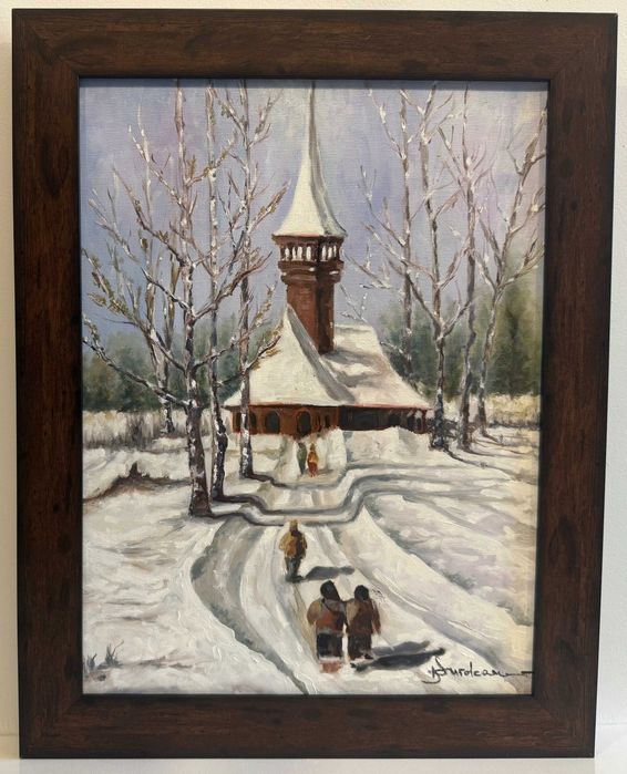 Pictura Noua,Tablou Superb -Duminica De Iarna -Ulei, rama,Pictor roman