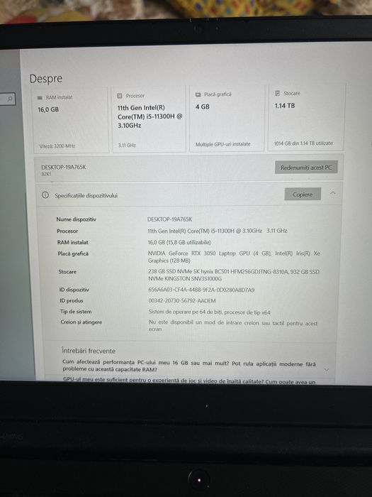 Lenovo i5 gen 11, rtx 3050+intel iris, 16 gb ram, 1 tb