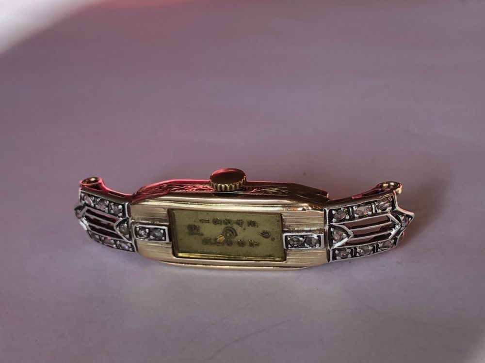 Ceas Victorian superb din aur 14k platina diamante, secolul 19 mecanic