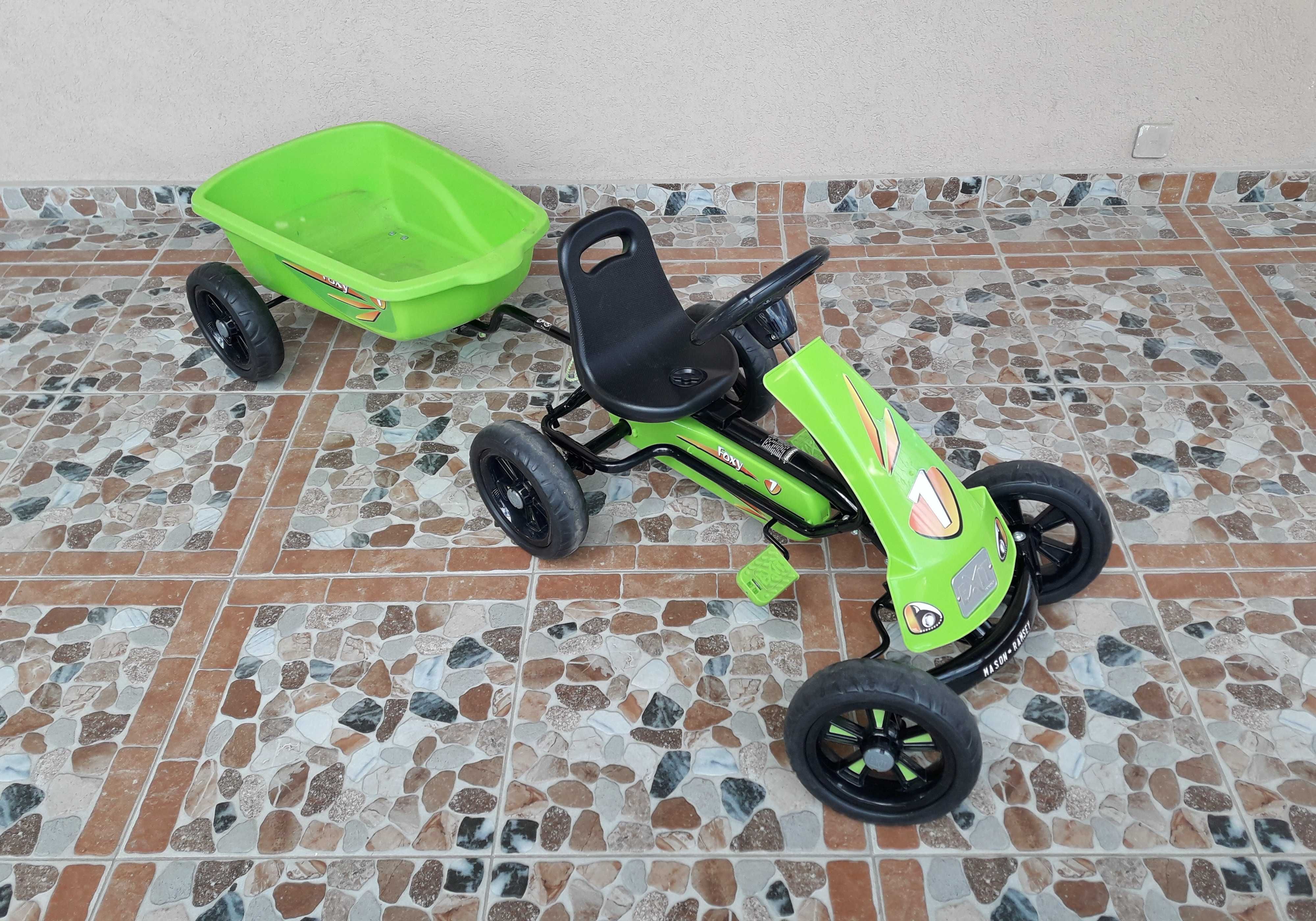 Cart (Kart) cu pedale pentru copii Exit Foxy, remorcă  – verde