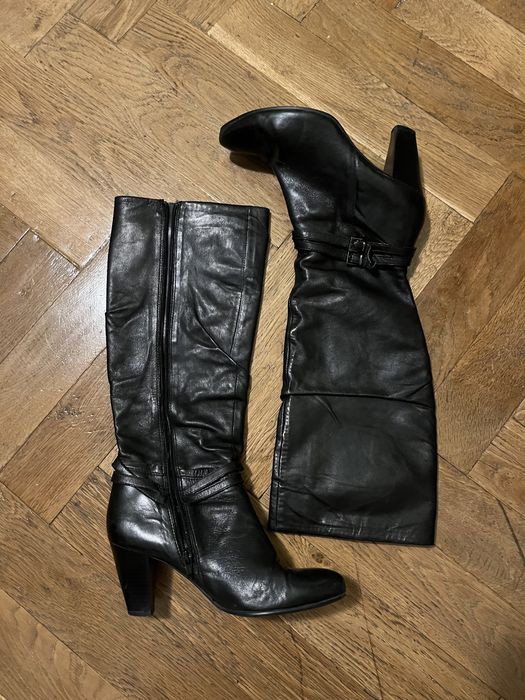 Cizme lungi negre din piele naturala