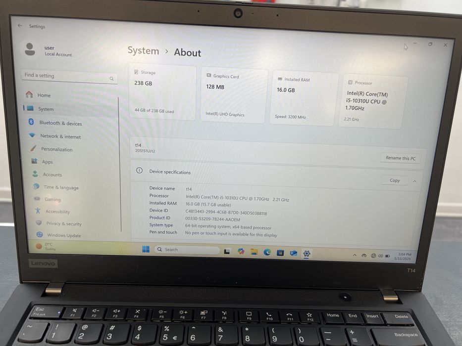 Lenovo ThinkPad T14 G1 i5-10310U 16GB DDR4 256SSD Garantie Stare buna