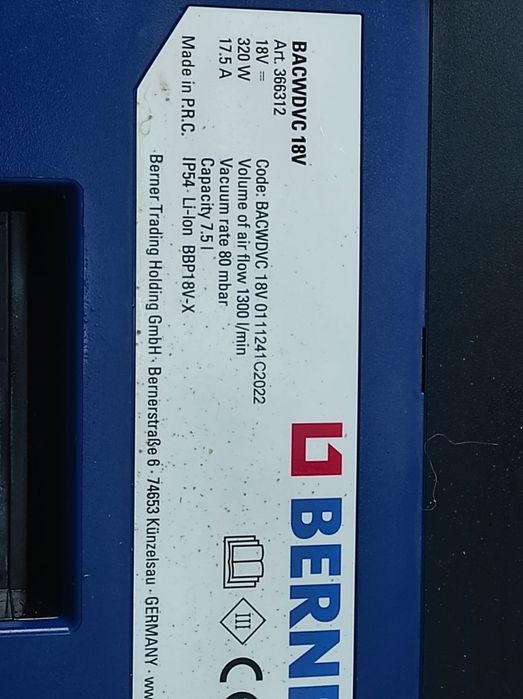 Sspirator pe acumulator  BERNER   BACWDVC  18 V