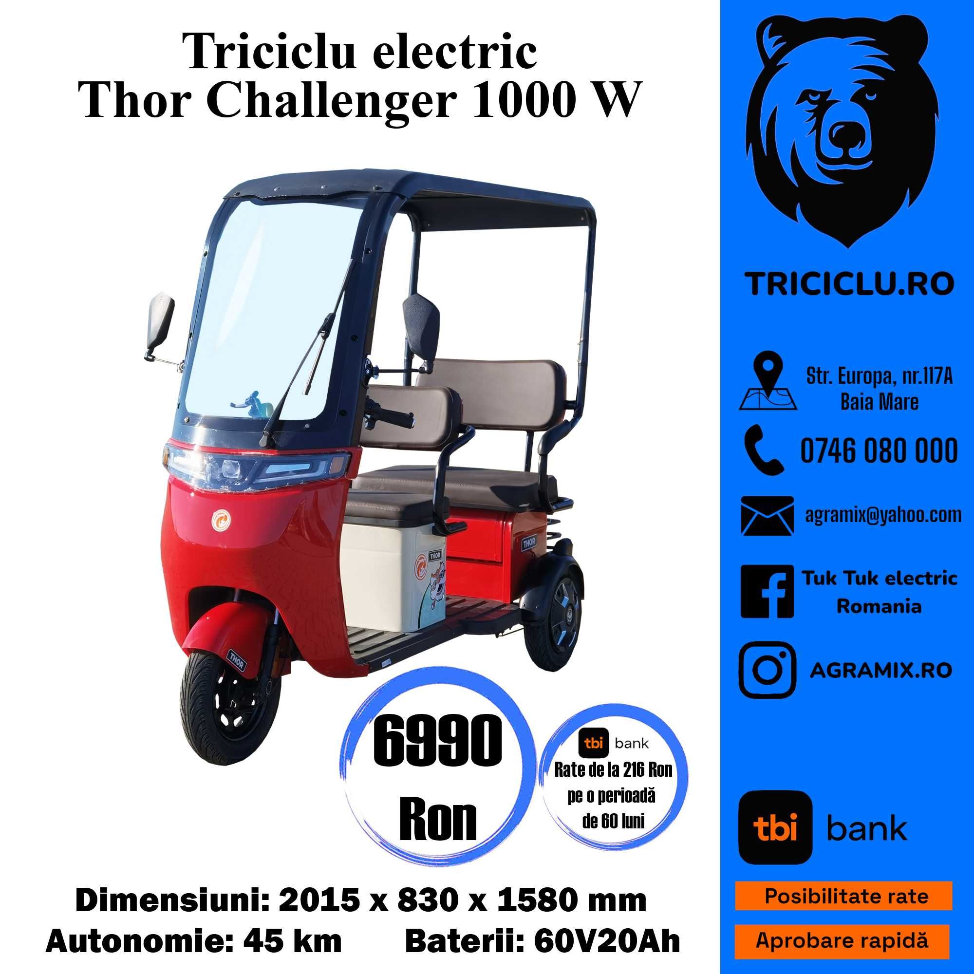 Triciclu electric Thor Challenger 1000W 60V20Ah cu 2 locuri Agramix