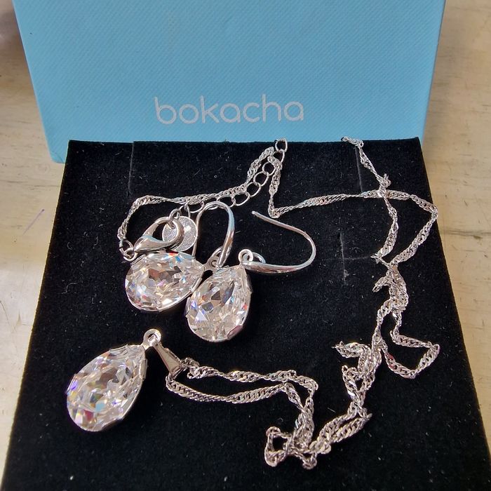 Бижута с кристали Swarovski® PEAR 14мм Crystal, Бял цвят, Колие и обец
