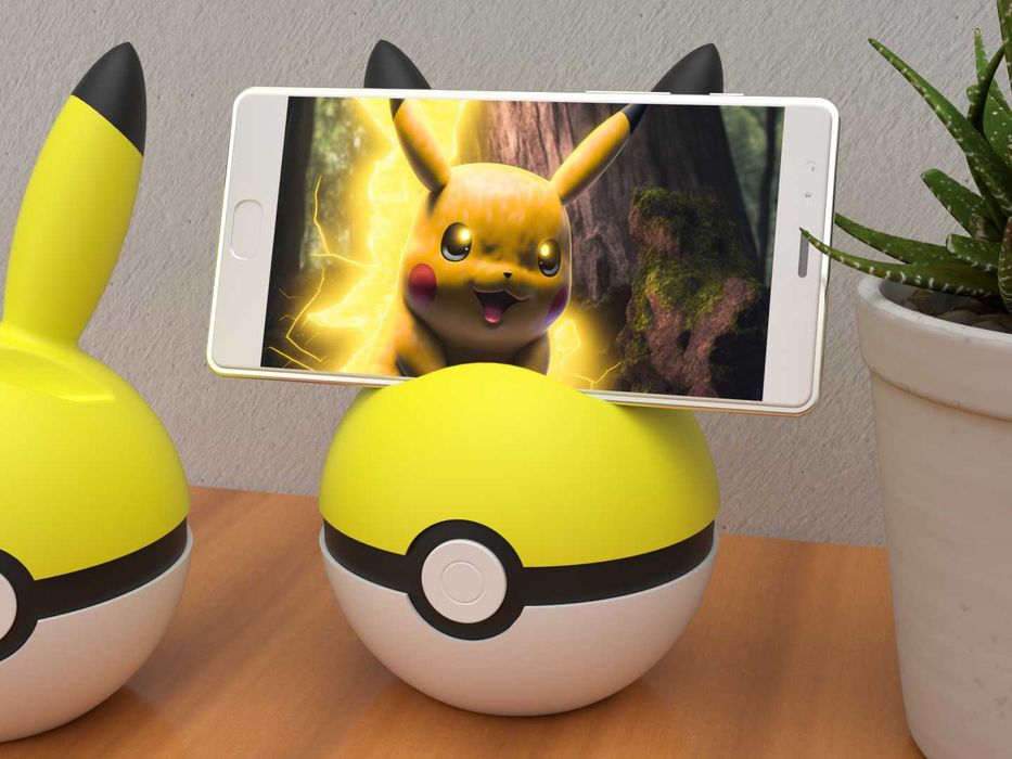 Suport telefon Pokéball Pikachu – printat 3D, design unic