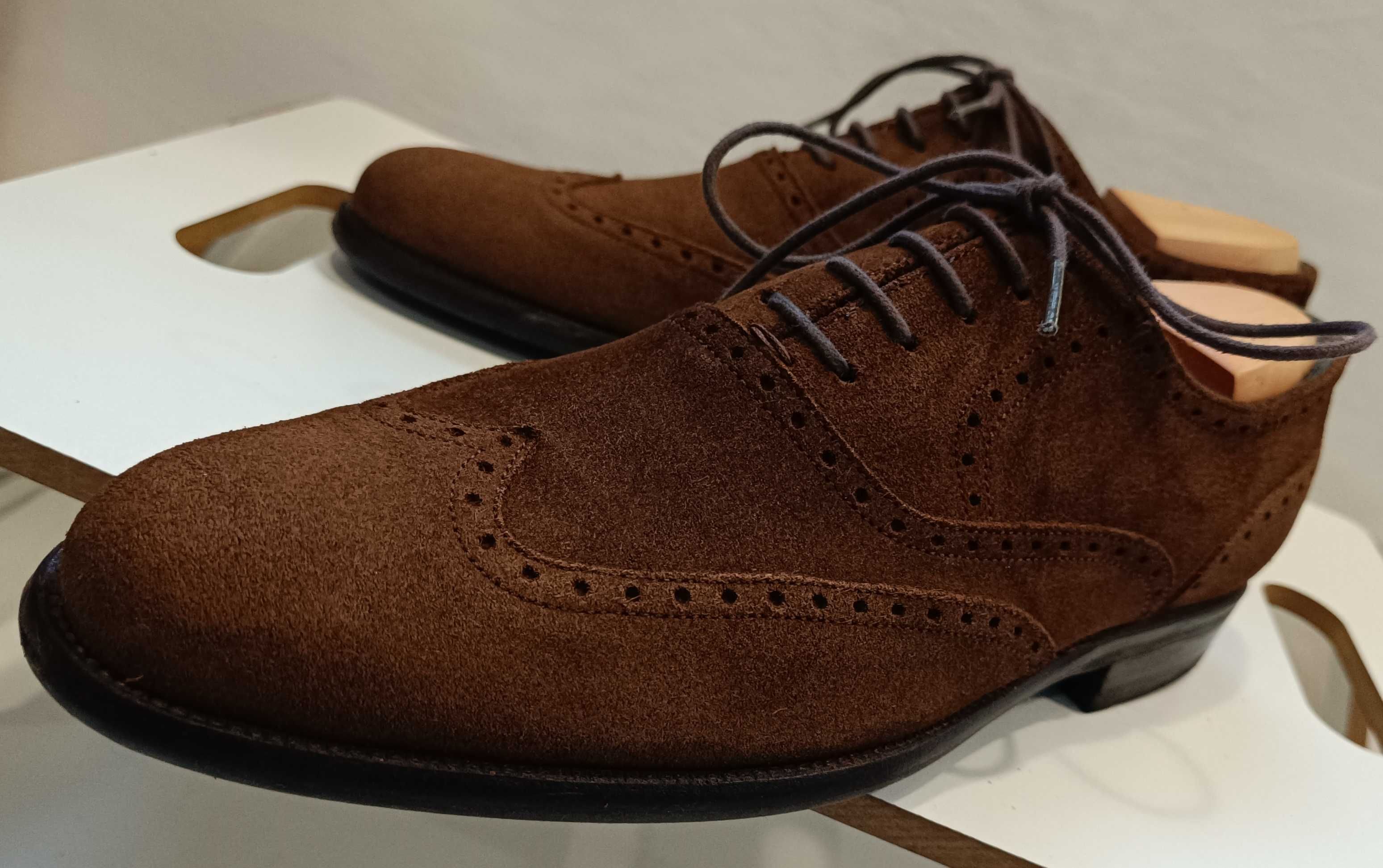 Pantofi oxford 40.5 41 brogue suede Lavoratione Artigianale piele nat