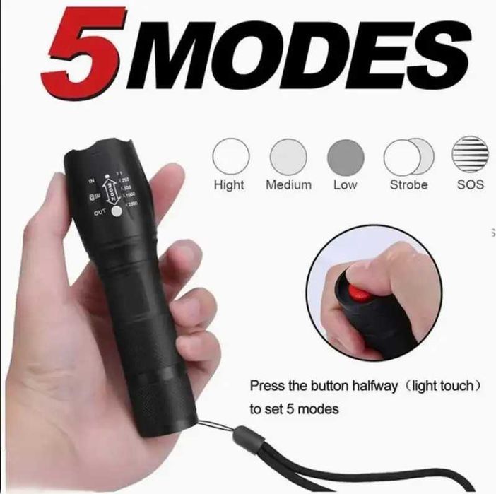 Lanterna tactica de buzunar cu 5 moduri de iluminare, aliaj aluminiu