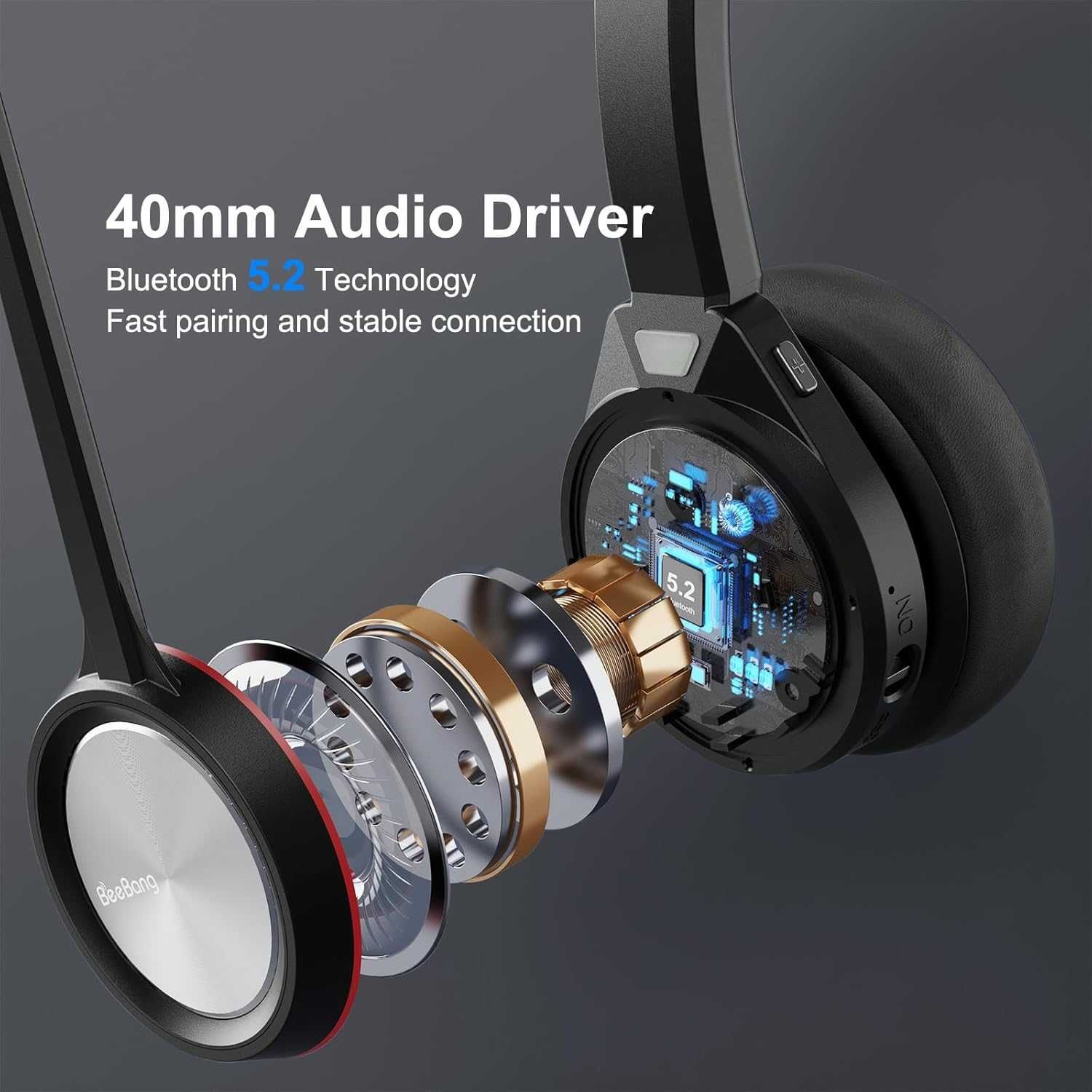 Beebang Bluetooth слушалки с микрофон, безжични с бутон за изключване