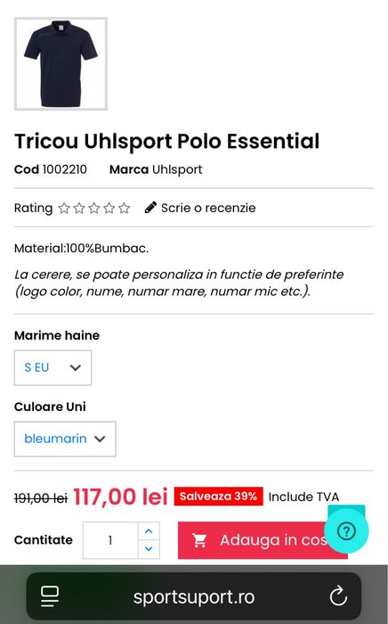 Tricou polo UHL Sport, marime S