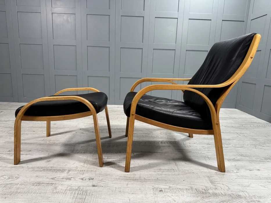 Скандинавско кожено кресло с табуретка Д1033-Д