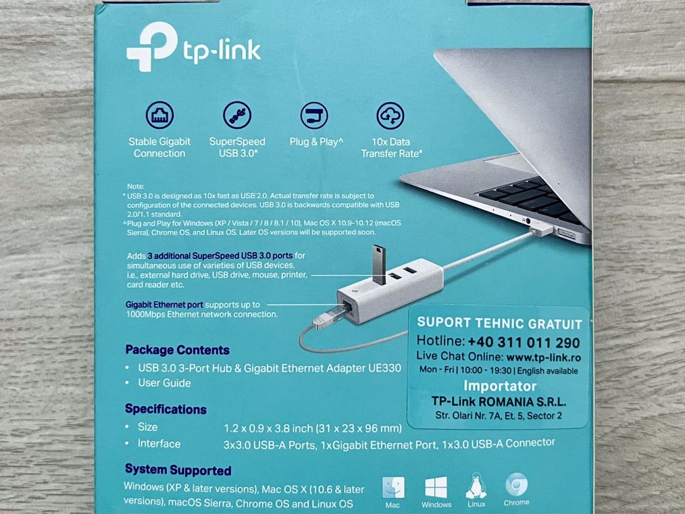 TP-LINK UE330 - Adaptor USB 3.0 cu 3 porturi USB si Ethernet Gigabit