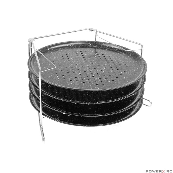 Tava pentru pizza cu strat de marmura, baza din otel, set 5 elemente,