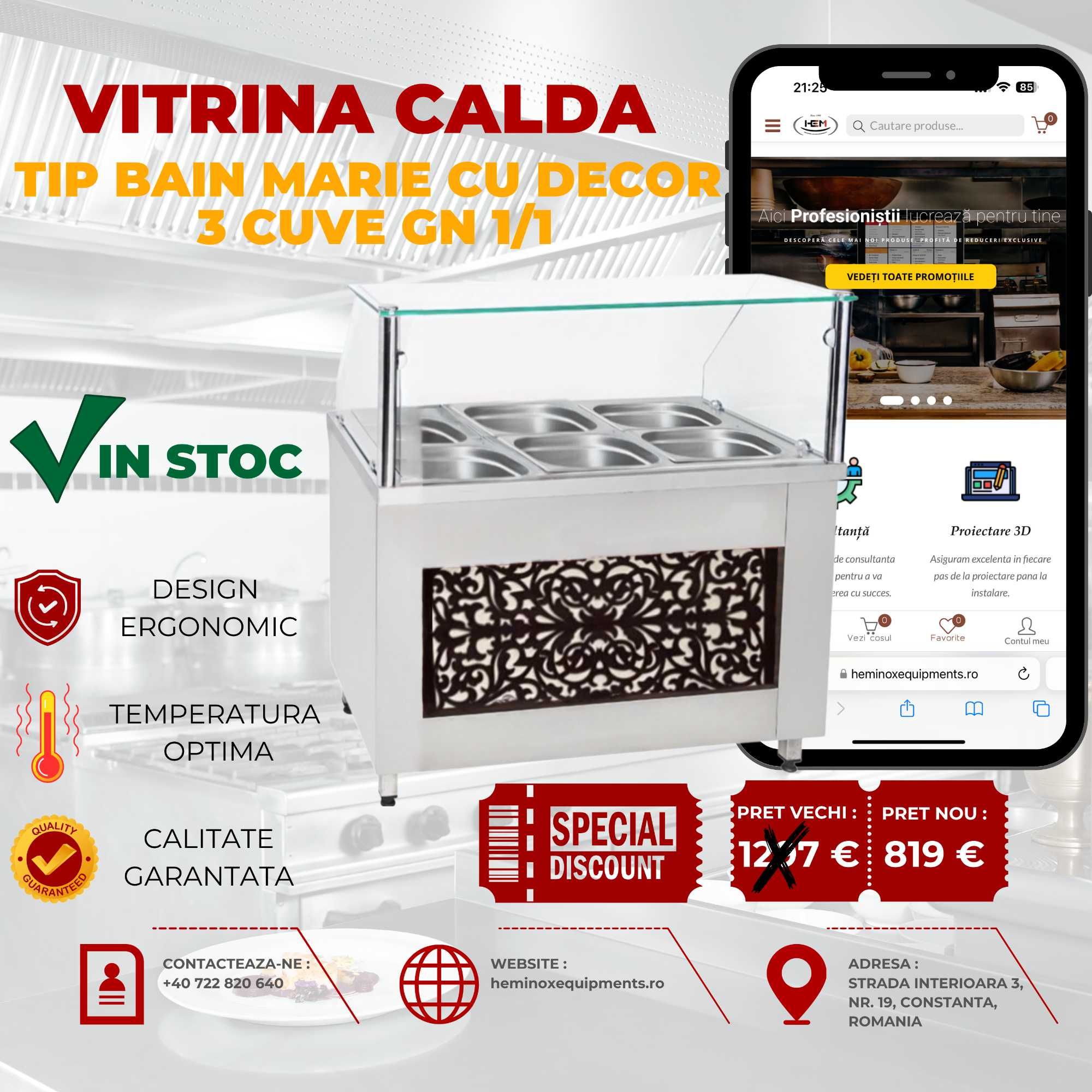 Vitrina Calda Cu 3, 4, 5 Cuve Diverse Modele In Stoc
