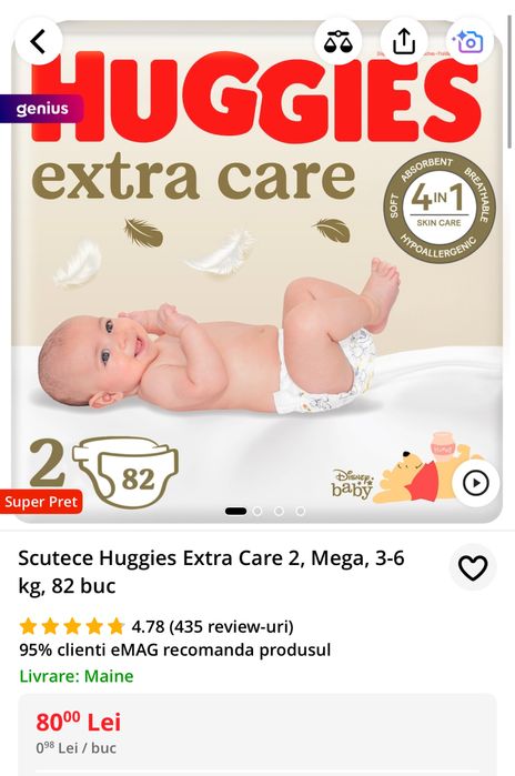 Vand scutece Huggies nr 2 - pachet inceput