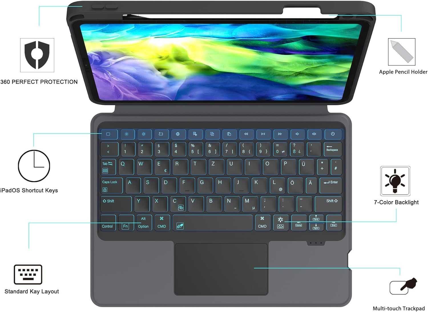 Husa cu tastatura cu touch   iPad Air 5 4 10.9" iPad Pro 11 4 3 2 1st