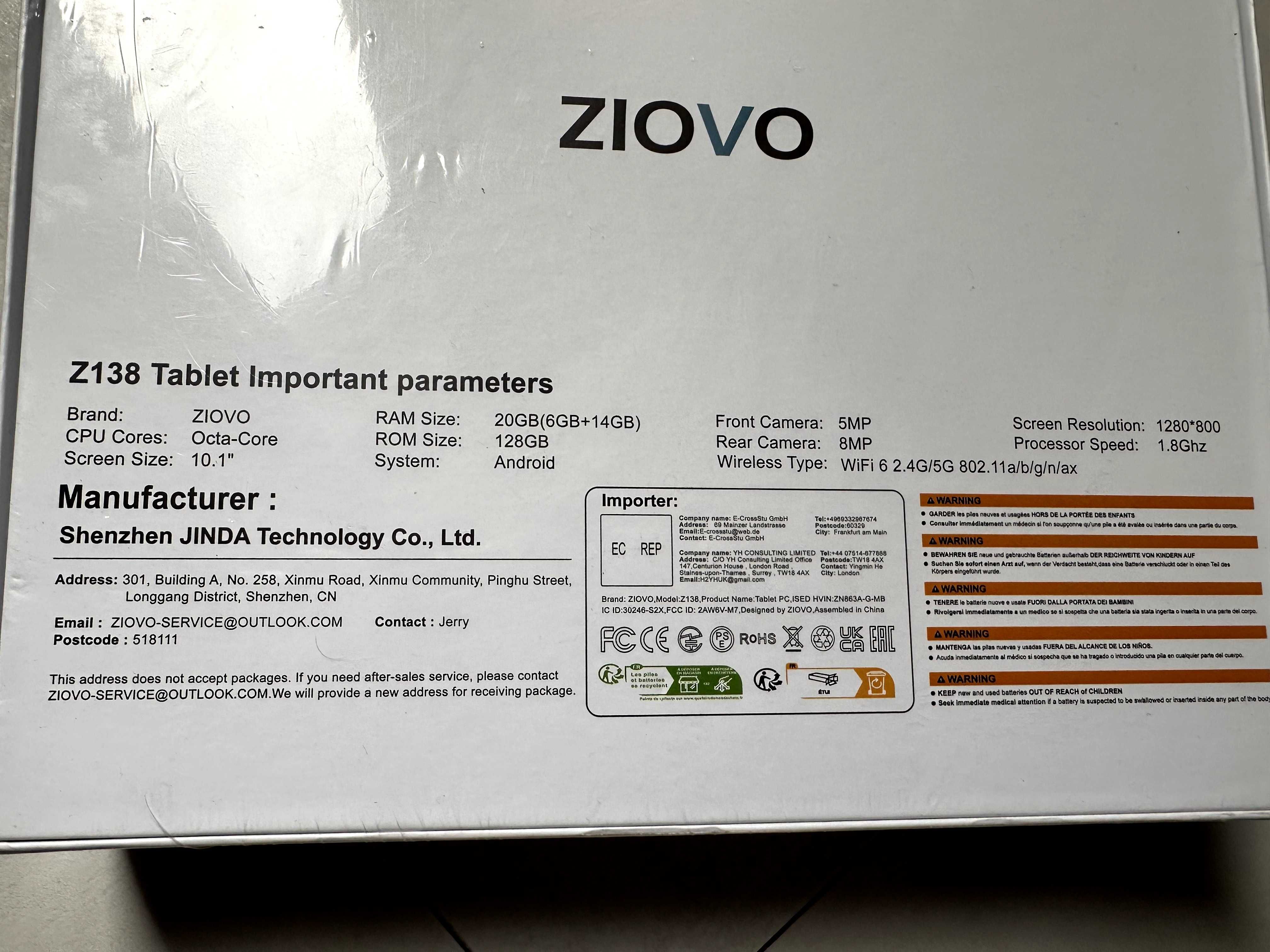 Tableta copii Ziovo Z138 albastru 10.1” RAM 20GB rom 128gb Noua